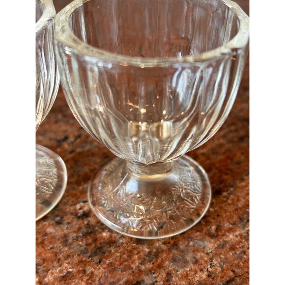 Set of 2 Glass Egg Cups, Dominion Glass ribbed egg cups, mid century table wear, - Picture 3 of 4